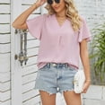 thumbnail image 5 of YueHuiYing Womens Button Down Shirts Short Sleeve Loose Collared V Neck Tunics Summer Tops Casual Business Blouses, 5 of 8