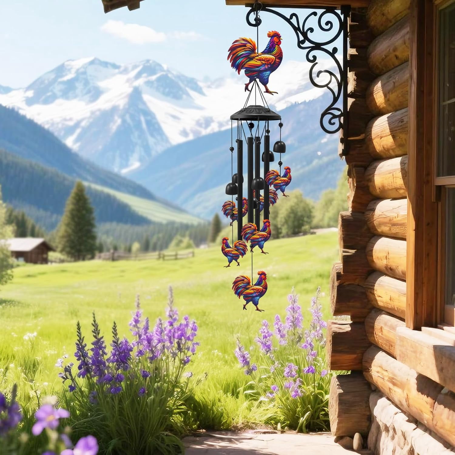 Chicken Wind Chimes for Outside 35.2", Metal Outdoor Windchimes, Garden Decor Gifts for Chicken Lovers