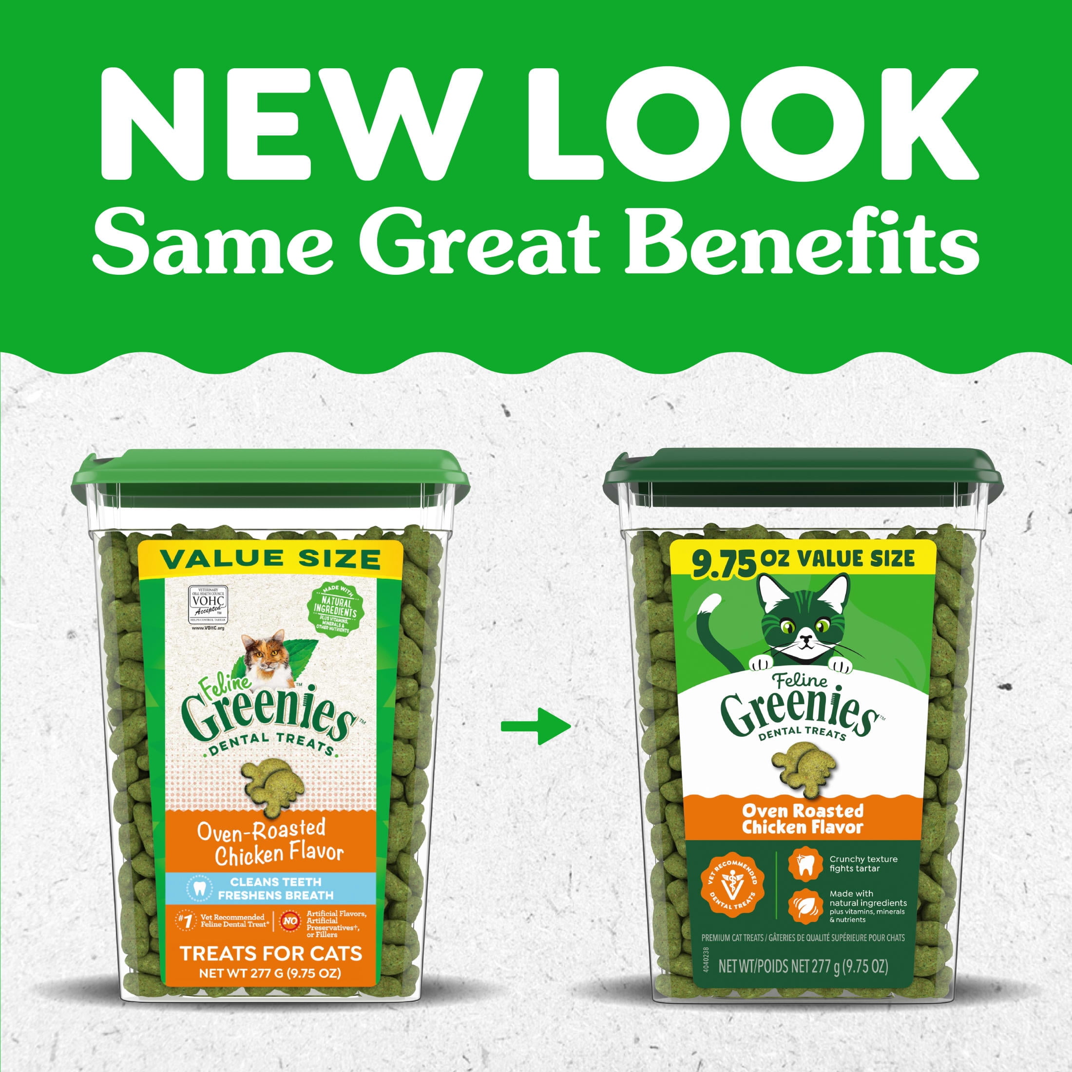 Greenies Feline Veterinarian-Recommended Dental Cat Treats, Oven Roasted Chicken, 9.75 oz. Tub