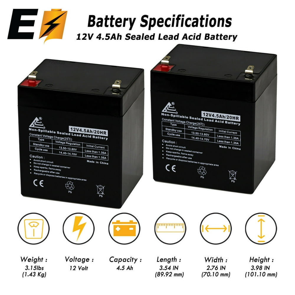 Set of 2 12V 4.5Ah Scooter Battery Replaces 4.5Ah Enduring 6FM4.5, 6 FM 4.5