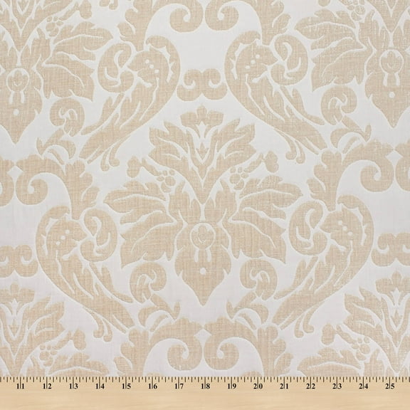 Julius Damask Chenille Upholstery Brocade Jacquard 57/59" Fabric By The Yard - Ivory / Beige