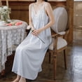 thumbnail image 3 of Defitshape Women's Sexy Chemise Nightgown Soft Vintage Victorian Sleep Dress Cotton Lace Princess V Neck Sleeveless Sleepwear Light Blue Small, 3 of 4