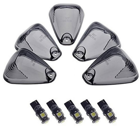 HERCOO Smoke Roof Cab Marker Lights Lens w/LED Bulbs Aftermarket Replacement Compatible with Ford F150 F250 F350 F450 F550 Super Duty (Qty:5