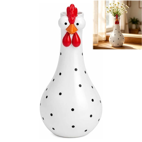 Long Neck Colorful Chicken Vase, Long Neck Rooster Figurine Vase, Painted Decorative Ornament for Tabletop Shelf Indoor