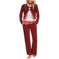 thumbnail image 3 of Feancey Women Matching Christmas Pajama Set Plaid Long Sleeve Sleepwear Xmas Tree Print Ruched Tops and Pants Pjs Two Piece Loungewear Sets Red XXL, 3 of 5