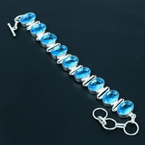 Swiss Blue Topaz 925 Sterling Silver Jewelry Oval Gemstone Bracelet 8" VJ 791