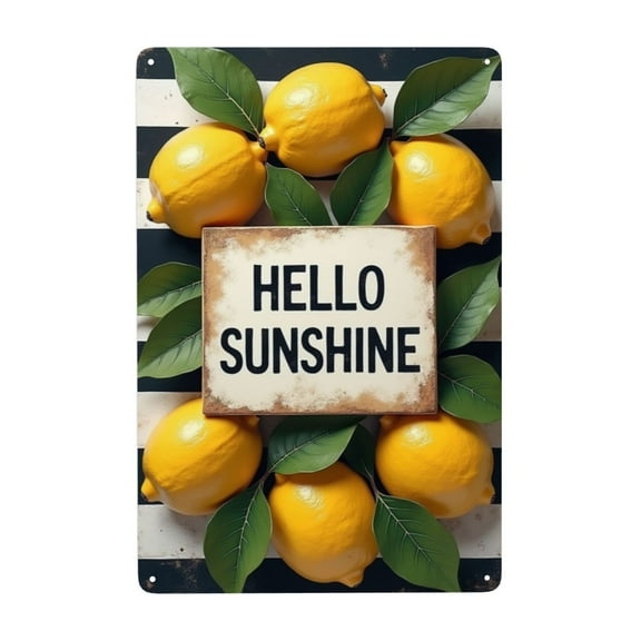 Vintage Metal Sign Hello Sunshine Lemon Summer Spring Farmhouse Retro Tin Sign Metal Vintage Metal Tin Sign Wall Decor For Bars Restaurants Cafes Home Decoration 12X8In Birthday Father'S Day