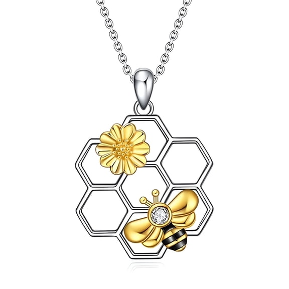 DESIGNICE Bee Necklace Flower and Honeycomb Decor Rhinestone Pendant Necklace Female Gift Adjustable Chain Necklace Romantic Love Symbol Jewelry
