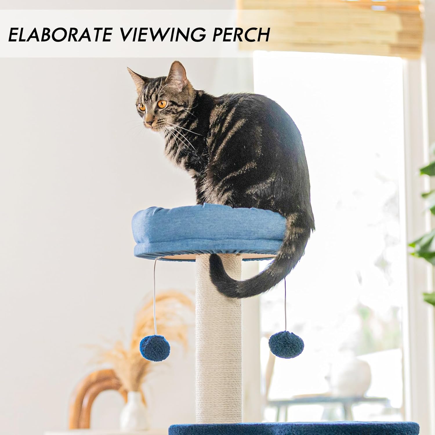 ClevaHome Stylish Cat Tree for for Small Spaces, Kittens, Ultra-Soft Fabric Condo & Cozy Perch, Durable Sisal Scratching Post, and Interactive Hanging Pompom