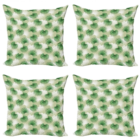 Ambesonne Leaf Throw Pillow Cover 4 Pack, Palm Tree Island Foliage, 18", Green Pale Green White