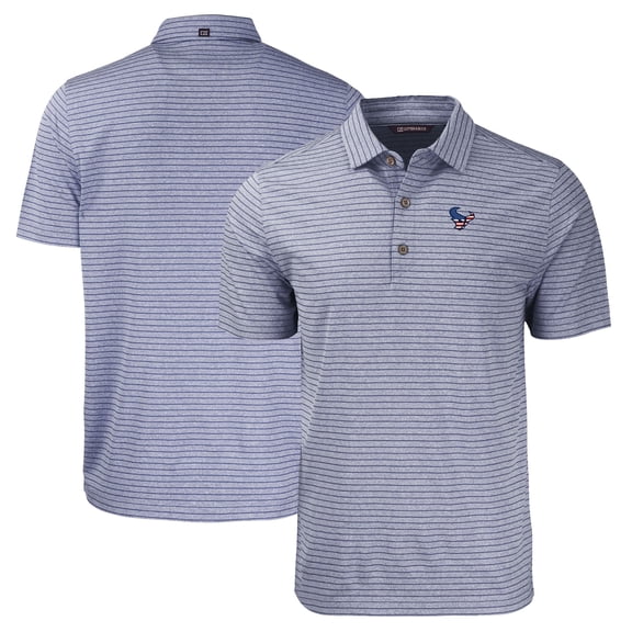 Men's Cutter & Buck Heather Navy Houston Texans  Americana Forge Eco Heather Stripe Stretch Recycled Polo