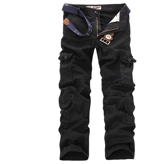 FDGIU Men's Baggy Cargo Pants - Straight Leg Twill Work Pants, Elastic Drawstring Waist for Outdoor Casual Wear
