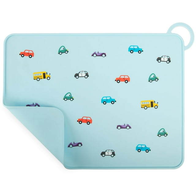 Individuales de silicona con diseño de coche de fuego y gallo para niños, antideslizantes, paquete de 2