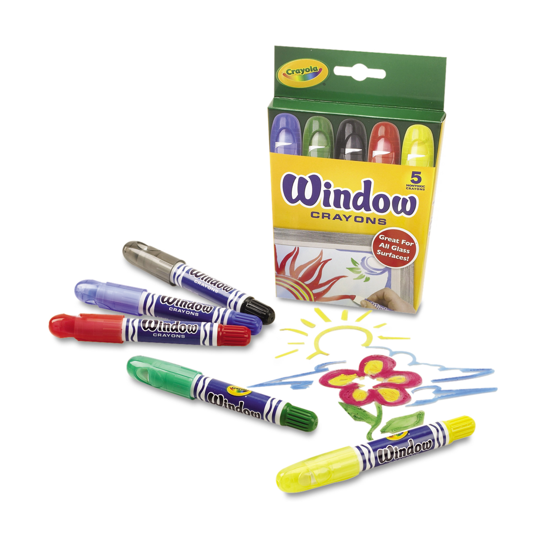 Crayola Washable Window Crayons 5 Count Red Blue Black Green