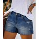 thumbnail image 3 of Pantalones cortos KISSMODA de mezclilla para mujer, talle alto, azul rasgado, 3 of 4