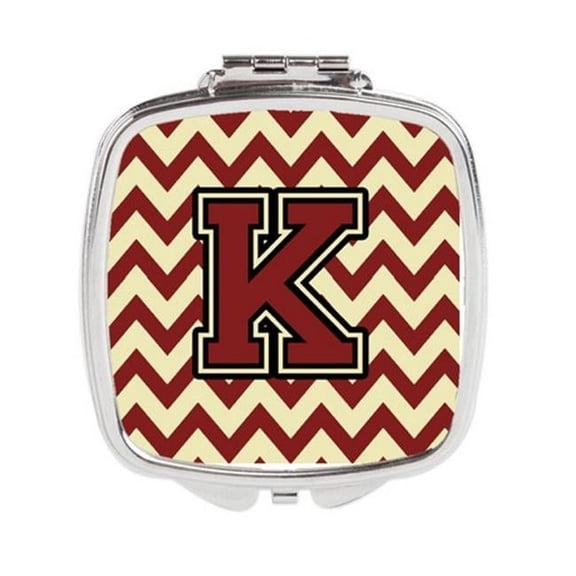 Carolines Treasures  Letter K Chevron Maroon & Gold Compact Mirror - Maroon & Gold - 3in. H x 0.3in. W x 2.75in. L