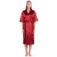 thumbnail image 3 of Monfince Women's Silk Robes Kimono Satin Bathrobe Long Sexy V Neck Sleepwear with Half Sleeve Red US 6-14, 3 of 6