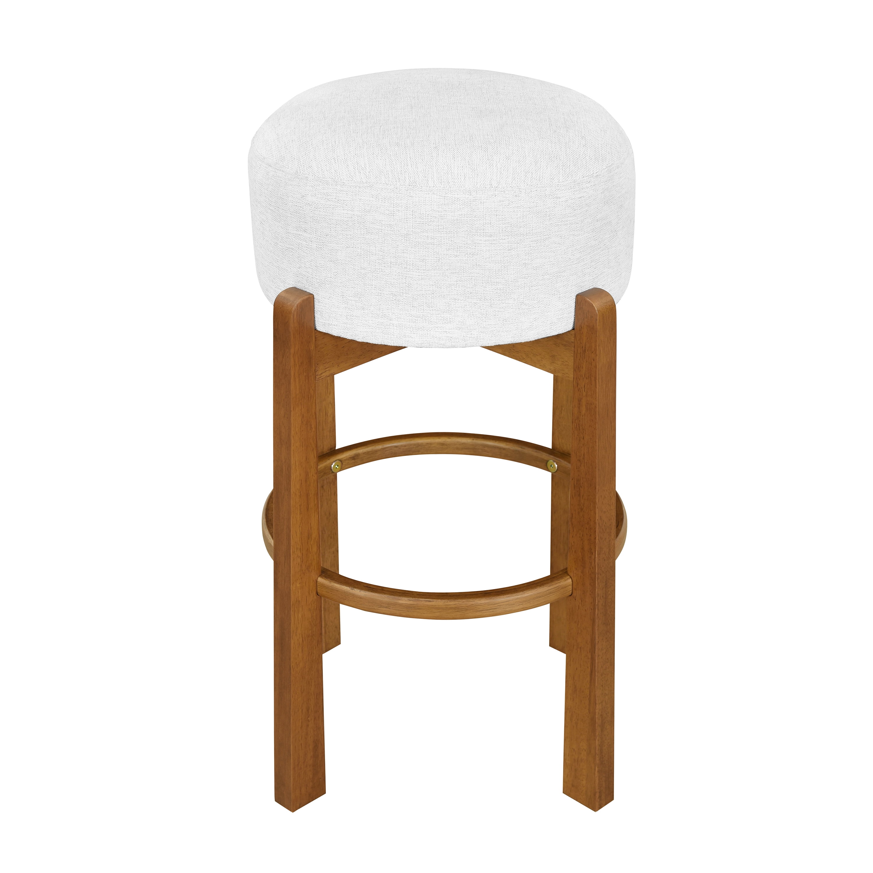 Indoor Barstools Set of 2, Wooden Stool with Walnut Frame and Ivory Upholstered Seat, Counter Height Bar Chairs for Kitchen and Home Bar, Walnut