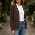 thumbnail image 6 of Hfnxid Women Cardigan Sweater Lightweight 3/4 Sleeves Open Front Cardigans Knit Draped Cover Ups Fall Casual Coat Brown S, 6 of 9