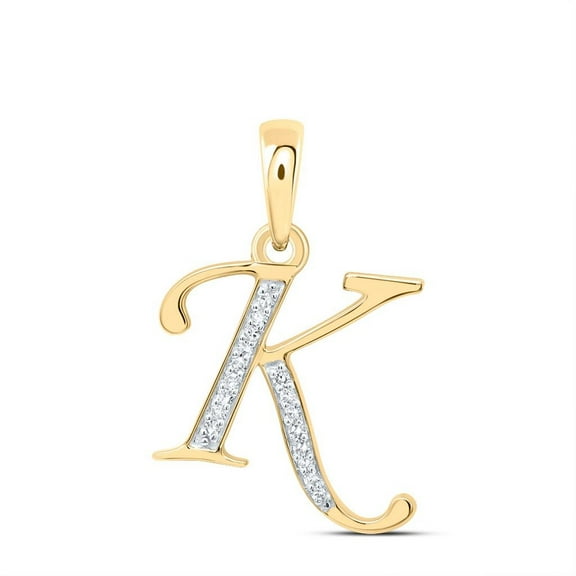 10K Yellow Gold Round Cut Diamond Women's Initial 'K' Letter Pendant 1/10 CT.