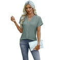 thumbnail image 4 of Jalioing V Neck Shirts for Women Casual Dressy Short Sleeve Eyelet Tunic Tops Business Work Tops Summer Fashion, 4 of 7