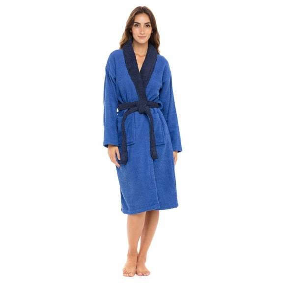 SKYLINEWEARS Shawl Collar Robe Women Terry Cloth Robes knee length Cotton towel Bathrobe Soft Shower Robes