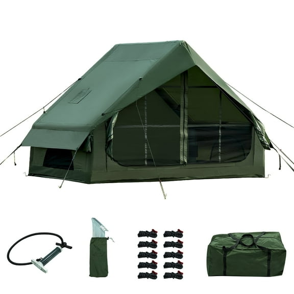 Waldmate Inflatable Camping Tent for 3-4 Person, Glamping Tent with Stove Jack Hand Pump, Oxford Waterproof Cabin Tent with Mesh Windows & Door(New)