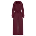 thumbnail image 3 of Women's 2 Piece Tracksuits Full Zip Hoodie Jacket and Wide Leg Joggers Pant Sets Pockets Loose Casual Sports Outfits (S, Wine), 3 of 6