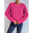 thumbnail image 6 of Women Solid Crew Neck Cropped Drop Shoulder Oversized Long Sleeve Soft Knit Sweater 102 - Fuchsia L, 6 of 10
