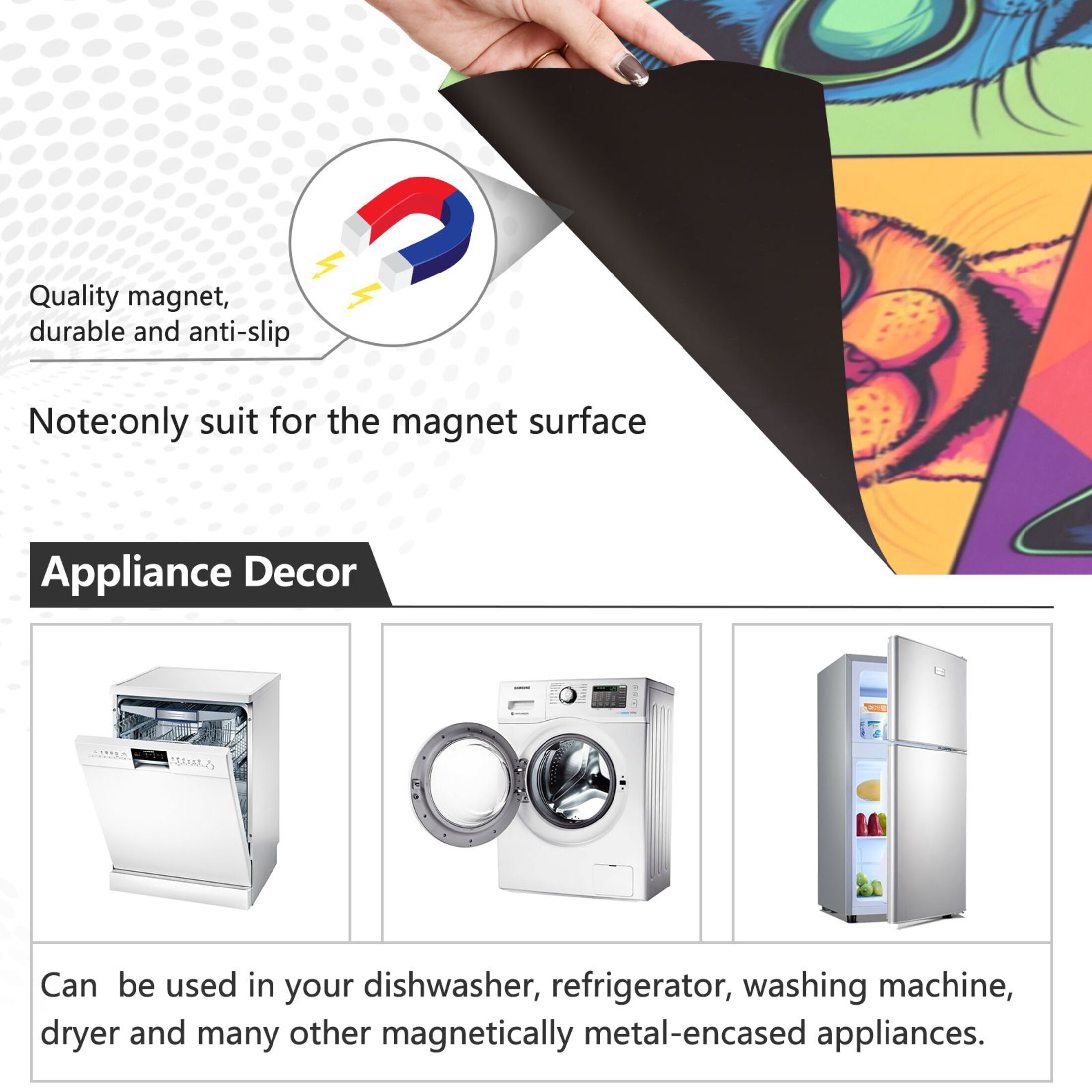 Dishwasher Magnetic Refrigerator Magnet Cover Sticker Home Decorative 23"x26" Colorful Cyberpunk Cats