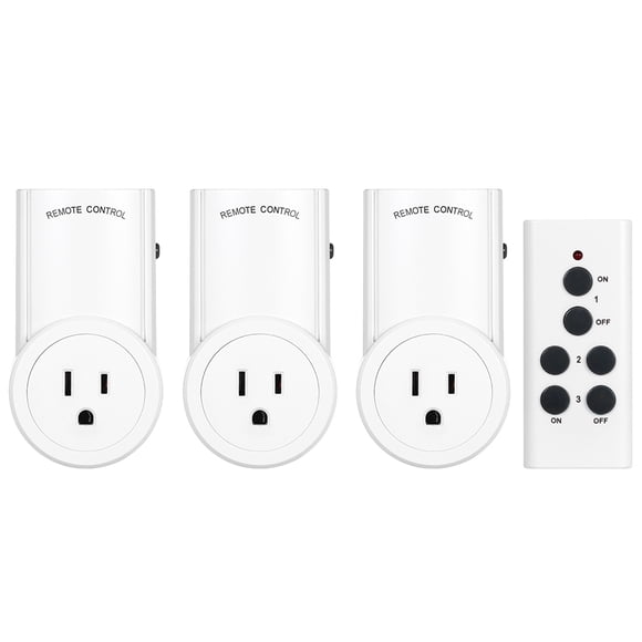 US Plug Remote Control Outlet Set - 3 Wireless Smart Sockets with 1 Remote Transmitter, Individual ON/OFF Control, Energy Saving, Flame-Retardant PC Material, White, AC 120V 60Hz, 15A Max Load,