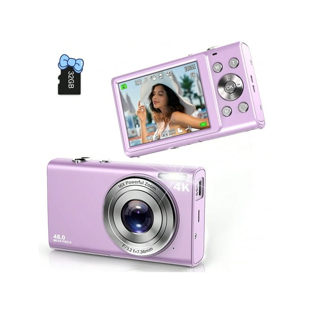 Digital Camera, FHD 4K Autofocus Vlogging Camera 48MP 16X Digital Zoom Digital Camera With 32GB Memory Card Portable Compact Small Camera For Teens Ad