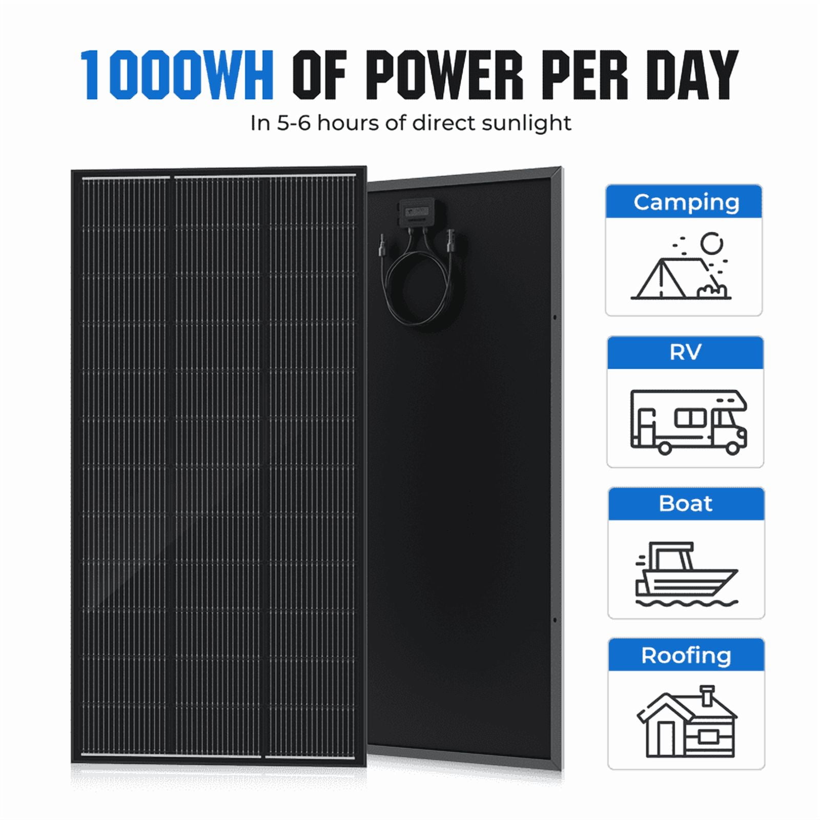 200 Watt Solar Panel 18BB, 25% High Efficiency, N-Type 12V 200W Solar Panel, Monocrystalline PV Modules, for Rooftop, RV, Farm, Trailer, Marine, Home Off-Grid System