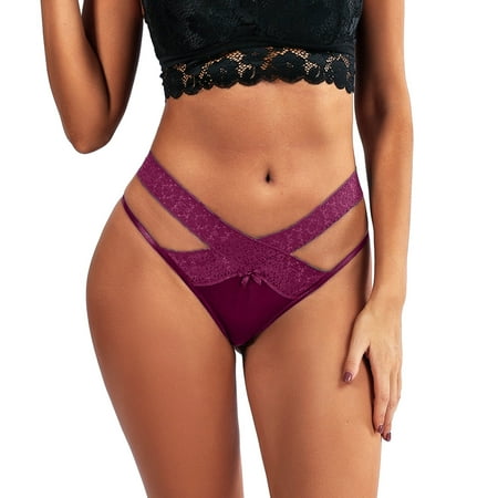 

Briefs For Women Underwear Women Sexy Lace Lingerie Temptation Low-waist Panties Thong Underwear Purple S 3pcs