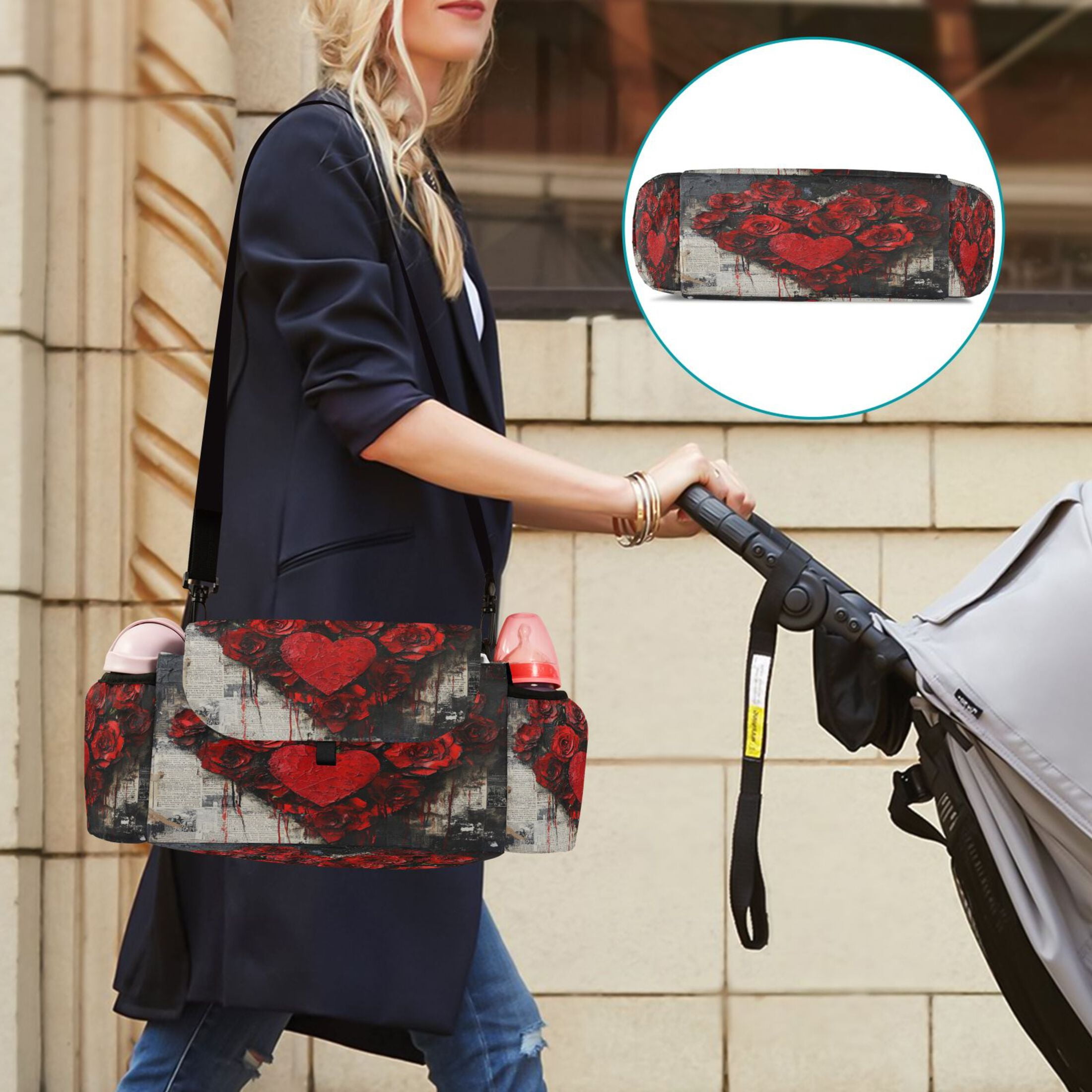 DIXRUYEE Stroller Organizer Blooms Of Affection Printed