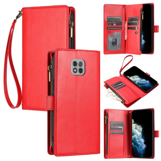 Compatible with Motorola Moto G Power 2021 Wallet Case Premium Zipper Large Space Flip PU Leather Cover