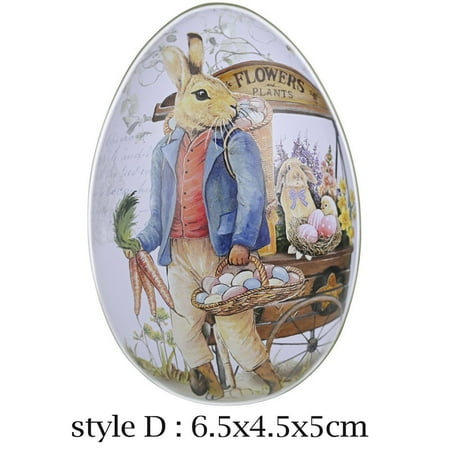 

Creative Cute Tinplate Organizer Bunny Printed Metal Easter Egg Shaped Candy Box