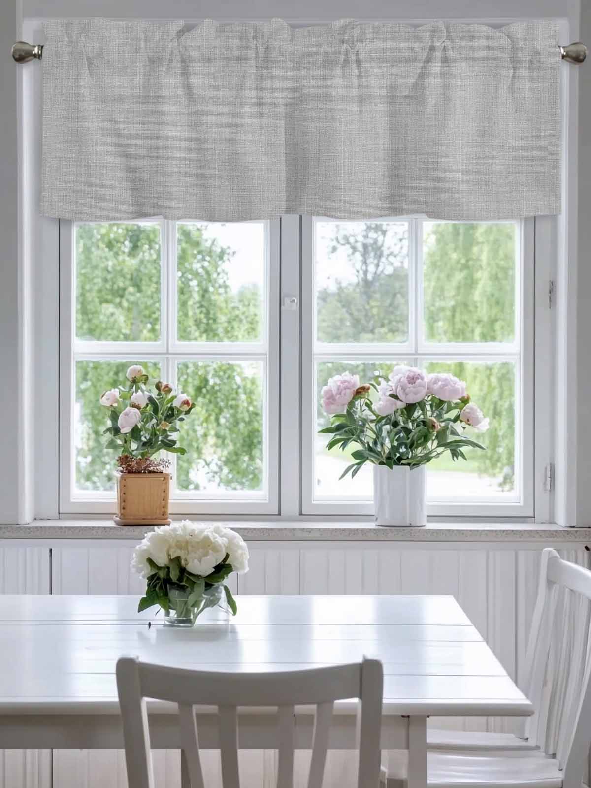 Solid Color Gray Valances for Windows,Rod Pocket Valance for Kitchen Bedroom Bathroom Living Room, Vintage Linen Monochrome Pattern Window Valance Curtain Farmhouse Home Decor Short Curtains 60x18in