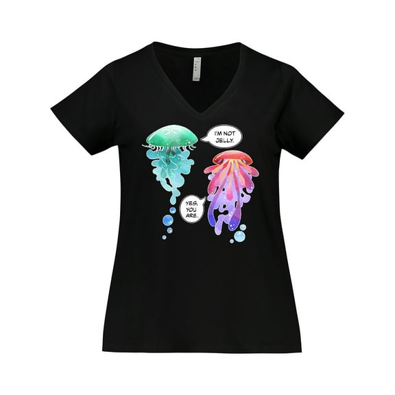 Inktastic Funny I'm Not Jelly Jellyfish in Blue and Pink Women's Plus Size V-Neck T-Shirt