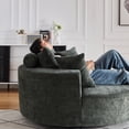 thumbnail image 3 of 55" Upholstered Chaise Lounge Indoor, 360° Swivel Barrel Chair with Wide Armrest and Three Pillows, Oversized Chenille Accent Arm Chair for Living Room Bedroom Reading, Green, 3 of 9