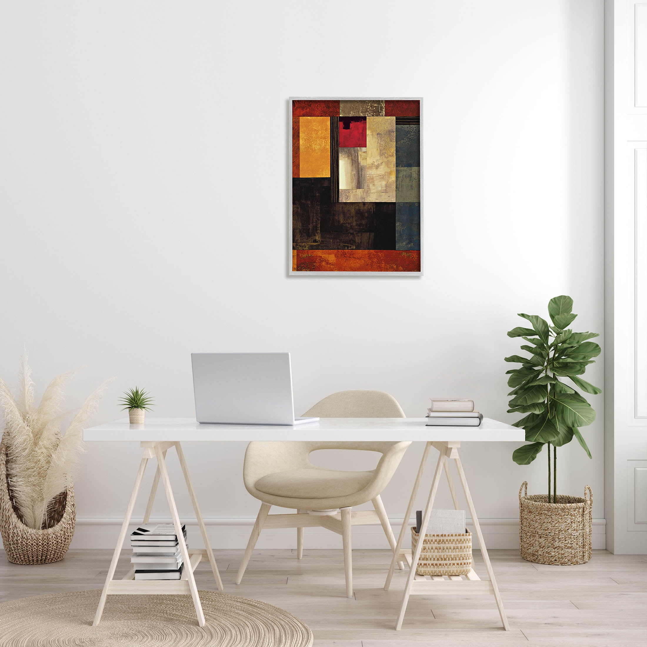 Rich Red Geometric Squares Abstract Graphic Art Gray Framed Art Print Wall Art