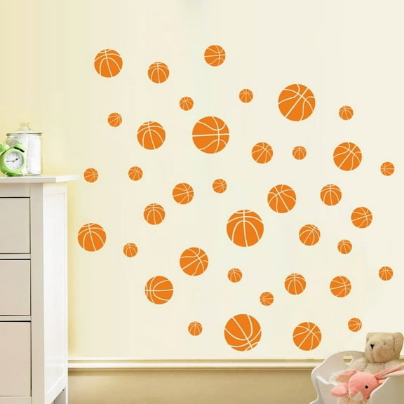 Glow in the Dark Wall Decal, Basketball Wall Sticker, PVC Reusable Peel and Stick Decor for Kids Room, Bedroom, Living Room