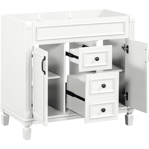 JERFIT 36 inch Modern Bathroom Vanity Cabinet Only with 2 Soft Close Doors & 2 Drawers, White Freestanding Storage for Bathroom