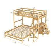 EUROCO Twin over Full Bunk Bed with Desk and Drawers, Natural
