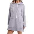 thumbnail image 2 of BiZtdJrK Women Hoodie Mini Dress Drawstring Side Split Long Sleeve Hooded Sweatshirt Loose Fall Causal Dresses with Pocket Gray L, 2 of 5