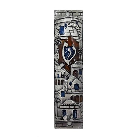 Silver Enamel Jewish Mezuzah Case With Scroll Jerusalem Israel