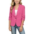 thumbnail image 4 of mgoYE Girls Blazer Jacket Teen Open Front 3/4 Sleeve Blazers Kids Graduation Formal Suit Jackets with Pockets One Button(Pink,14-15 Years), 4 of 7