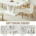 thumbnail image 7 of 5-Piece Modern Dining Set, 63" White MDF Table with Gold Metal Corner Accents and U-Shaped Base, 4 Velvet Upholstered Stainless Steel Chairs, for Living Rooms, Lobbies, Conference Rooms, 7 of 7