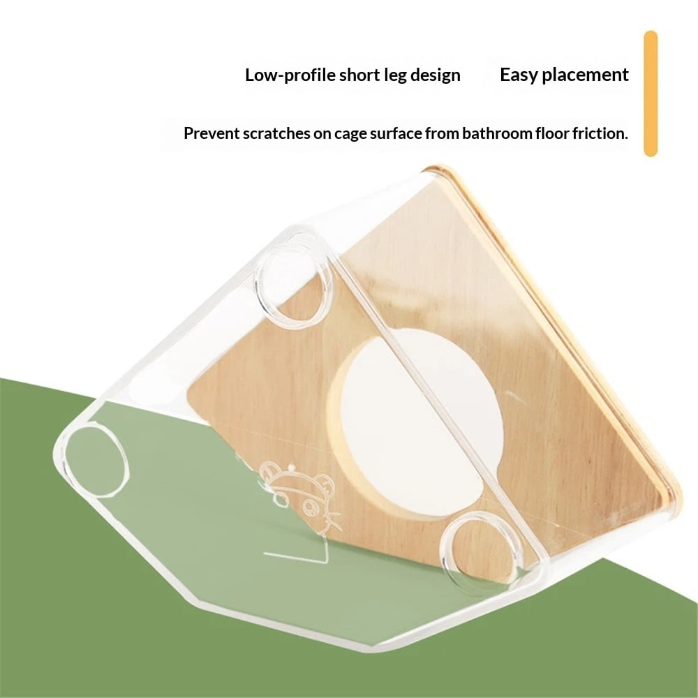 Large transparent small animal sand bath container and hamster accessories with natural wooden lid, suitable for hamsters, mice, and lemurs.