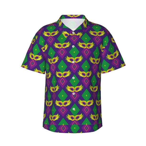 Balery Mardi Gras Carnival3 Camisas hawaianas de manga corta para hombre, camisas playeras de corte holgado, camisas de vacaciones con botones,X-Large